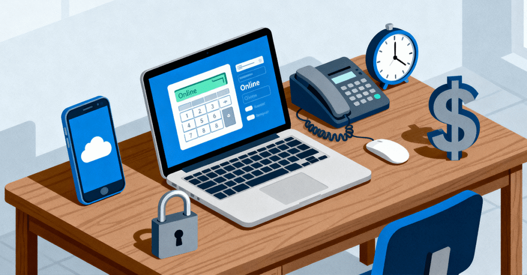 A professional uses their laptop in a modern workspace, emphasizing the growing importance of online faxing for small businesses.